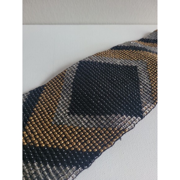 VTG Y2K Chevron Black Gold Silver Beaded Stretchy Belt